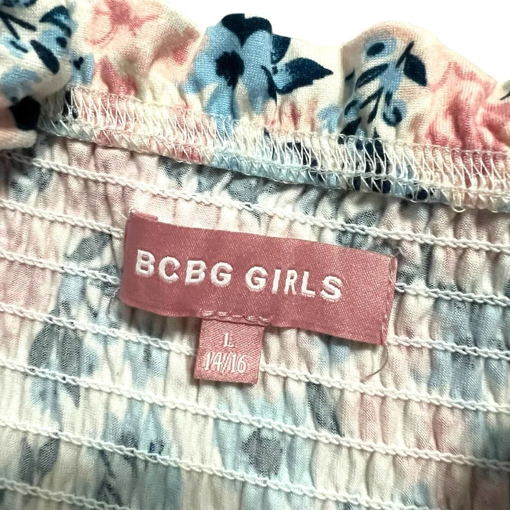BCBG Girls L (14/16) Pink and Blue Floral Print Twirl Dress